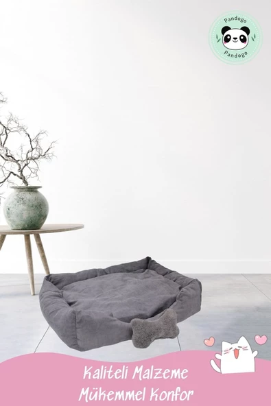 Pandogo Kedi Yatağı Evcil Hayvan Kedi Minderi Evcil Hayvan Dikdörtgen 65x45 Cm Yumuşak Minder Gri - Resim 2