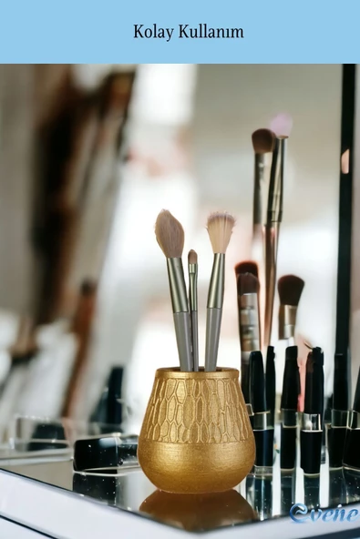 Evene Makyaj Organizeri Makyaj Fırçalığı Makyaj Organizer Düzenleyici Altın Renk Model 3 - Resim 3