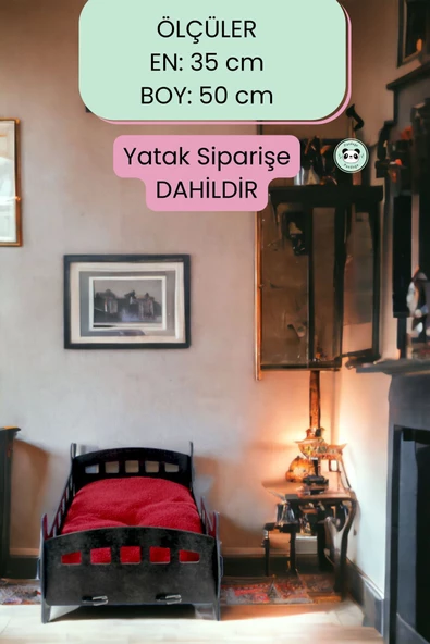 Pandogo Kedi Yatağı Ahşap Siyah Renk Model 2 - 4