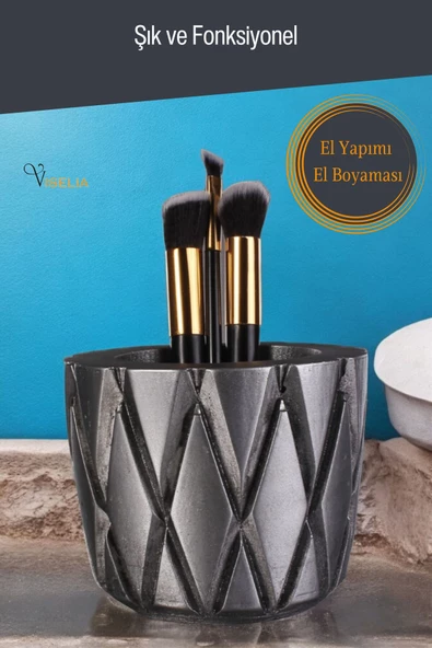 Viselia Makyaj Duzenleyici Makyaj Organizeri Makyaj Fırçalığı Makyaj Fırçası Gümüş Eskitme Renk Model 18 - Resim 3