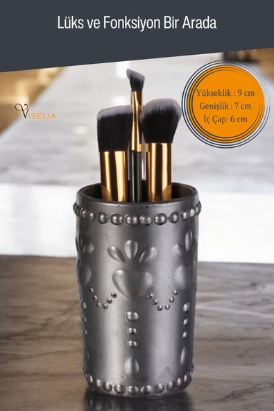 Viselia Makyaj Duzenleyici Makyaj Organizeri Makyaj Fırçalığı Makyaj Fırçası Gümüş Eskitme Renk Model 10 - Resim 2