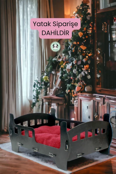 Pandogo Kedi Yatağı Ahşap Siyah Renk Model 2 - 2