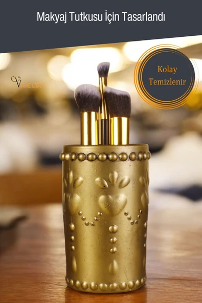 Viselia Makyaj Duzenleyici Makyaj Organizeri Makyaj Fırçalığı Makyaj Fırçası Altın Eskitme Renk Model 10 - Resim 5