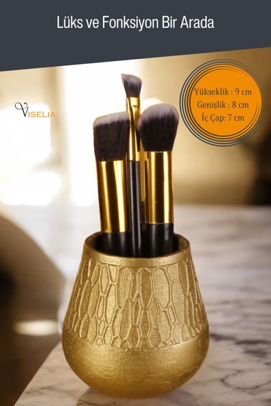 Viselia Makyaj Duzenleyici Makyaj Organizeri Makyaj Fırçalığı Makyaj Fırçası Altın Renk Model 3 - Resim 2