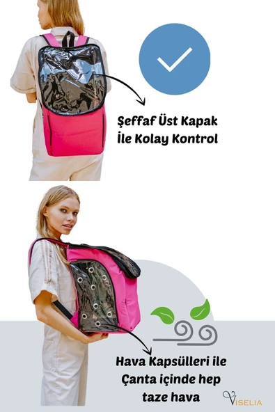 Viselia Kedi Taşıma Çantası Evcil Hayvan Seyahat Kedi Sırt Çantası 16 Kapsüllü Pembe - Resim 3