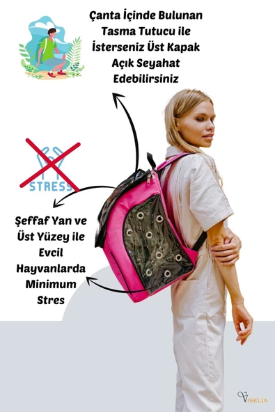 Viselia Kedi Taşıma Çantası Evcil Hayvan Seyahat Kedi Sırt Çantası 16 Kapsüllü Pembe - Resim 4