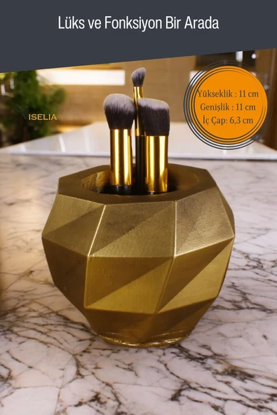 Viselia Makyaj Duzenleyici Makyaj Organizeri Makyaj Fırçalığı Makyaj Fırçası Altın Eskitme Renk Model 20 - Resim 2