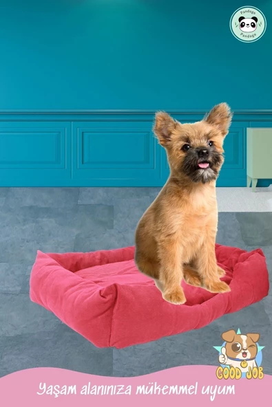 Pandogo Kedi Yatağı Evcil Hayvan Kedi Minderi Evcil Hayvan Dikdörtgen 65x45 Cm Yumuşak Minder Kırmızı - Resim 5