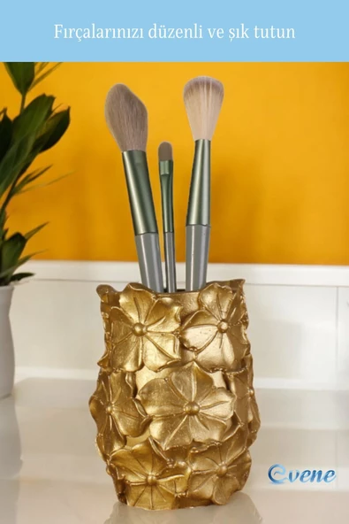 Evene Makyaj Organizeri Makyaj Fırçalığı Makyaj Organizer Düzenleyici Altın Renk Model 16 - Resim 4