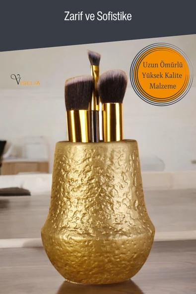 Viselia Makyaj Duzenleyici Makyaj Organizeri Makyaj Fırçalığı Makyaj Fırçası Altın Renk Model 15 - Resim 4