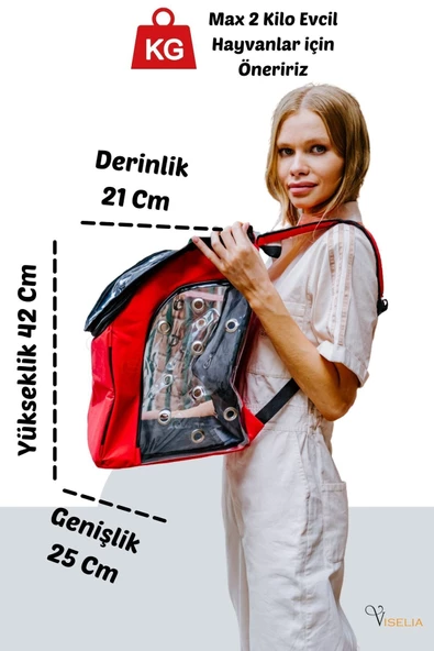Viselia Kedi Taşıma Çantası Evcil Hayvan Seyahat Kedi Sırt Çantası 16 Kapsüllü Kırmızı - Resim 2