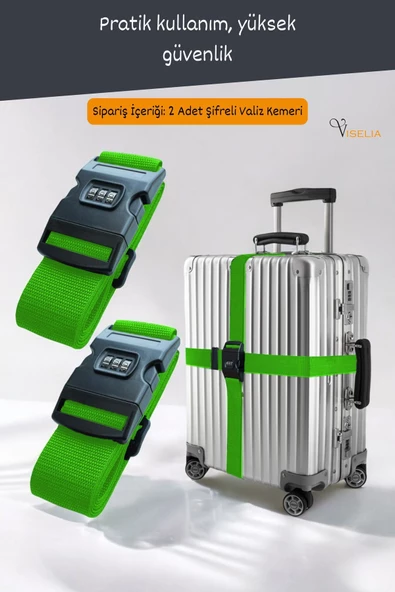 Viselia Şifreli Bavul Kılıfı Şifreli Valiz Koruyucu Valiz Kemeri Yeşil 2 Adet - 2