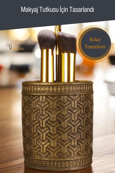 Viselia Makyaj Duzenleyici Makyaj Organizeri Makyaj Fırçalığı Makyaj Fırçası Altın Eskitme Renk Model 4 - Resim 5
