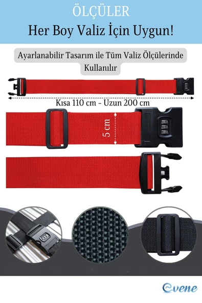 Evene Şifreli Valiz Kemeri Ayarlanabilir Bavul Kemeri Valiz Kilidi Kırmızı - 3