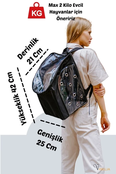 Viselia Kedi Taşıma Çantası Evcil Hayvan Seyahat Kedi Sırt Çantası 16 Kapsüllü Siyah - Resim 2