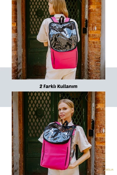 Viselia Kedi Taşıma Çantası Evcil Hayvan Seyahat Kedi Sırt Çantası 16 Kapsüllü Kırmızı - Resim 4