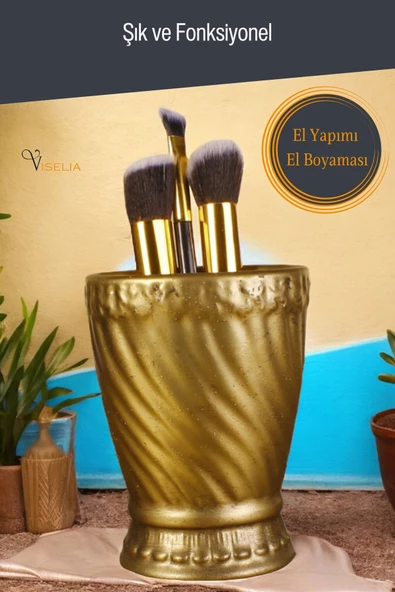 Viselia Makyaj Duzenleyici Makyaj Organizeri Makyaj Fırçalığı Makyaj Fırçası Altın Eskitme Renk Model 14 - Resim 3