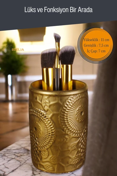 Viselia Makyaj Duzenleyici Makyaj Organizeri Makyaj Fırçalığı Makyaj Fırçası Altın Eskitme Renk Model 12 - Resim 2