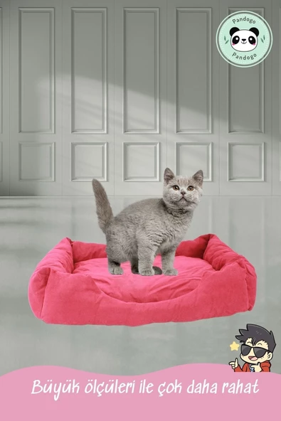 Pandogo Kedi Yatağı Evcil Hayvan Kedi Minderi Evcil Hayvan Dikdörtgen 65x45 Cm Yumuşak Minder Kırmızı - Resim 6