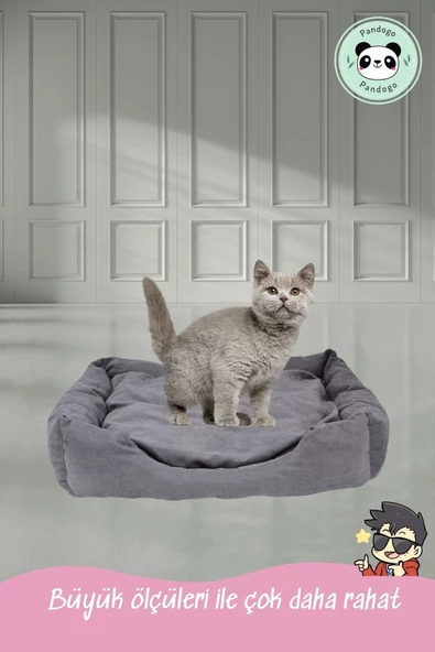 Pandogo Kedi Yatağı Evcil Hayvan Kedi Minderi Evcil Hayvan Dikdörtgen 65x45 Cm Yumuşak Minder Gri - Resim 6