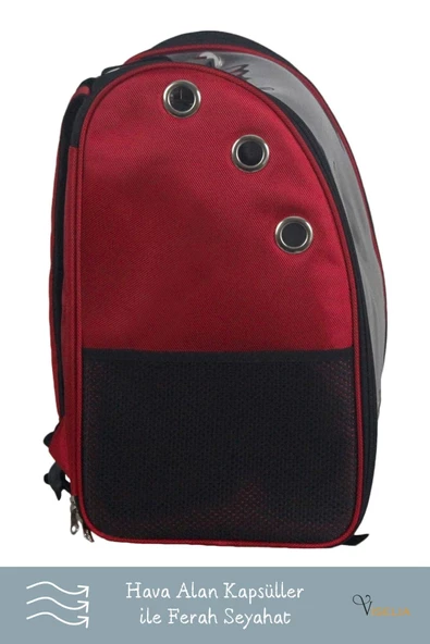 Viselia Kedi Taşıma Çantası Evcil Hayvan Seyahat Kedi Sırt Çantası Çift Açılır Kırmızı - Resim 4