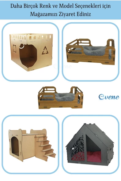 Evene Büyük Kedi Yatağı Dekoratif Ahşap Dayanıklı Ceviz Renk Model 4 - 4