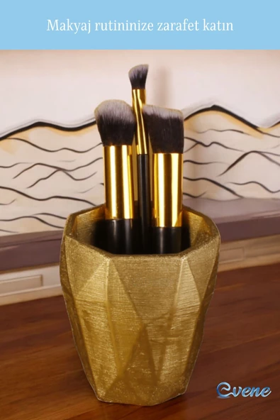 Evene Makyaj Organizeri Makyaj Fırçalığı Makyaj Organizer Düzenleyici Altın Renk Model 2 - Resim 3