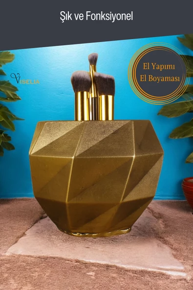 Viselia Makyaj Duzenleyici Makyaj Organizeri Makyaj Fırçalığı Makyaj Fırçası Altın Eskitme Renk Model 20 - Resim 3