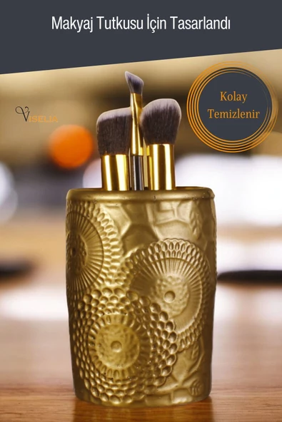 Viselia Makyaj Duzenleyici Makyaj Organizeri Makyaj Fırçalığı Makyaj Fırçası Altın Eskitme Renk Model 12 - Resim 5