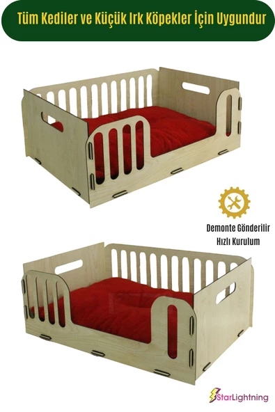 StarLightning Ahşap Büyük Kedi Yatağı Premium Kalite Açık Meşe Kedi Evi 50x35 Cm Model 5 - 5