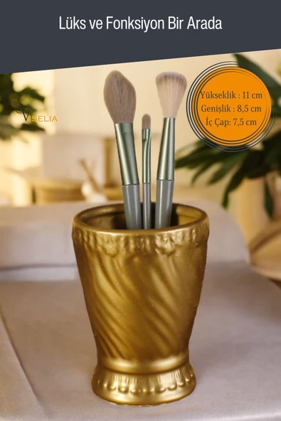 Viselia Makyaj Duzenleyici Makyaj Organizeri Makyaj Fırçalığı Makyaj Fırçası Altın Renk Model 14 - Resim 2