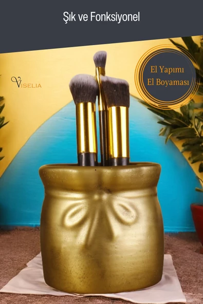 Viselia Makyaj Duzenleyici Makyaj Organizeri Makyaj Fırçalığı Makyaj Fırçası Altın Eskitme Renk Model 8 - Resim 3