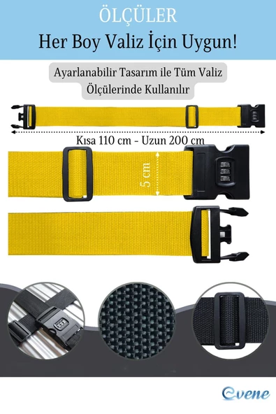 Evene Şifreli Valiz Kemeri Ayarlanabilir Bavul Kemeri Valiz Kilidi Sarı - 3