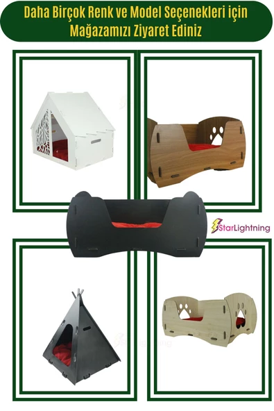 StarLightning Ahşap Büyük Kedi Yatağı Premium Kalite Siyah Kedi Evi 50x35 Cm Model 6 - 4