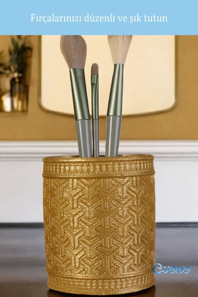 Evene Makyaj Organizeri Makyaj Fırçalığı Makyaj Organizer Düzenleyici Altın Renk Model 4 - Resim 4