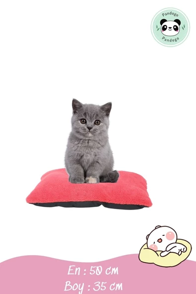 Pandogo Kedi Yatağı Evcil Hayvan Kedi Minderi 50x35 Cm Evcil Hayvan Minder Kırmızı - Resim 3