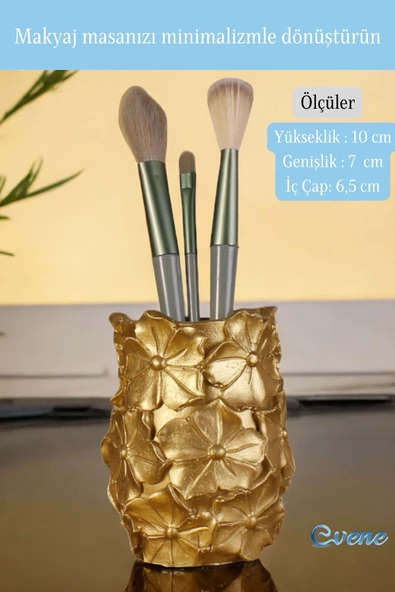 Evene Makyaj Organizeri Makyaj Fırçalığı Makyaj Organizer Düzenleyici Altın Renk Model 16 - Resim 2