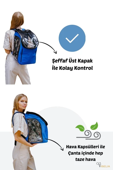 Viselia Kedi Taşıma Çantası Evcil Hayvan Seyahat Kedi Sırt Çantası 16 Kapsüllü Mavi - Resim 5