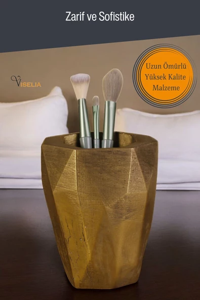 Viselia Makyaj Duzenleyici Makyaj Organizeri Makyaj Fırçalığı Makyaj Fırçası Altın Eskitme Renk Model 19 - 4