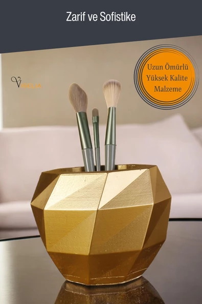 Viselia Makyaj Duzenleyici Makyaj Organizeri Makyaj Fırçalığı Makyaj Fırçası Altın Renk Model 20 - 4