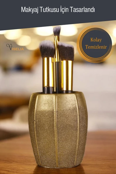 Viselia Makyaj Duzenleyici Makyaj Organizeri Makyaj Fırçalığı Makyaj Fırçası Altın Eskitme Renk Model 13 - Resim 5