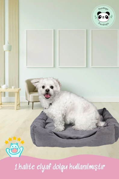 Pandogo Kedi Yatağı Evcil Hayvan Kedi Minderi Evcil Hayvan Dikdörtgen 65x45 Cm Yumuşak Minder Gri - Resim 7