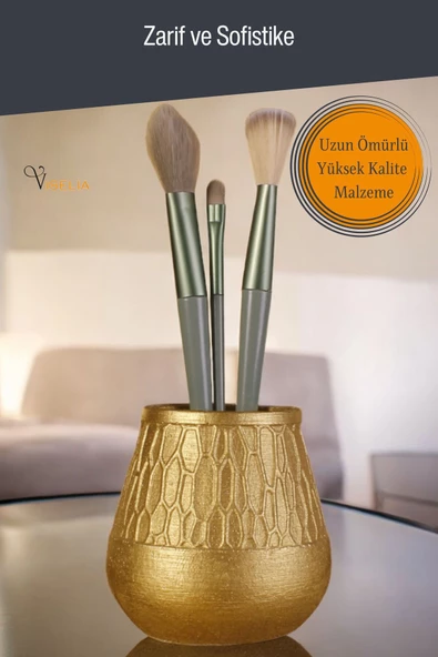 Viselia Makyaj Duzenleyici Makyaj Organizeri Makyaj Fırçalığı Makyaj Fırçası Altın Renk Model 3 - Resim 4