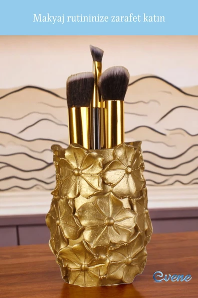 Evene Makyaj Organizeri Makyaj Fırçalığı Makyaj Organizer Düzenleyici Altın Renk Model 16 - Resim 3