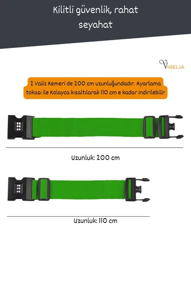 Viselia Şifreli Bavul Kılıfı Şifreli Valiz Koruyucu Valiz Kemeri Yeşil 2 Adet - 3