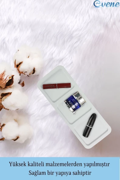 Evene Makyaj Organizeri Beyaz Renk Kozmetik Makyaj Düzenleyici Üçlü Model - Resim 3