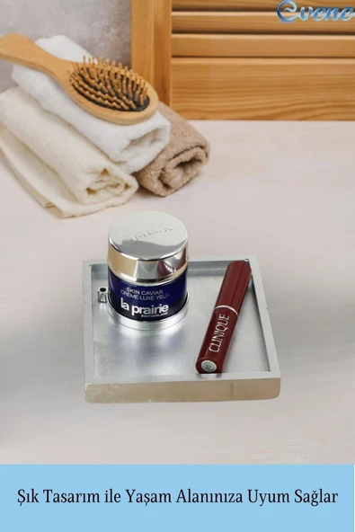 Evene Makyaj Organizeri Gümüş Renk Kozmetik Makyaj Düzenleyici Dörtgen Model - Resim 4