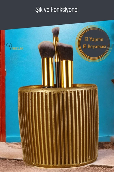 Viselia Makyaj Duzenleyici Makyaj Organizeri Makyaj Fırçalığı Makyaj Fırçası Altın Renk Model 1 - 3