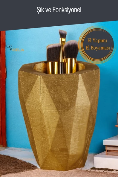 Viselia Makyaj Duzenleyici Makyaj Organizeri Makyaj Fırçalığı Makyaj Fırçası Altın  Renk Model 19 - Resim 3