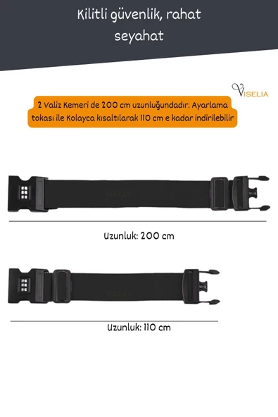 Viselia Şifreli Bavul Kılıfı Şifreli Valiz Koruyucu Valiz Kemeri Siyah 2 Adet - 3